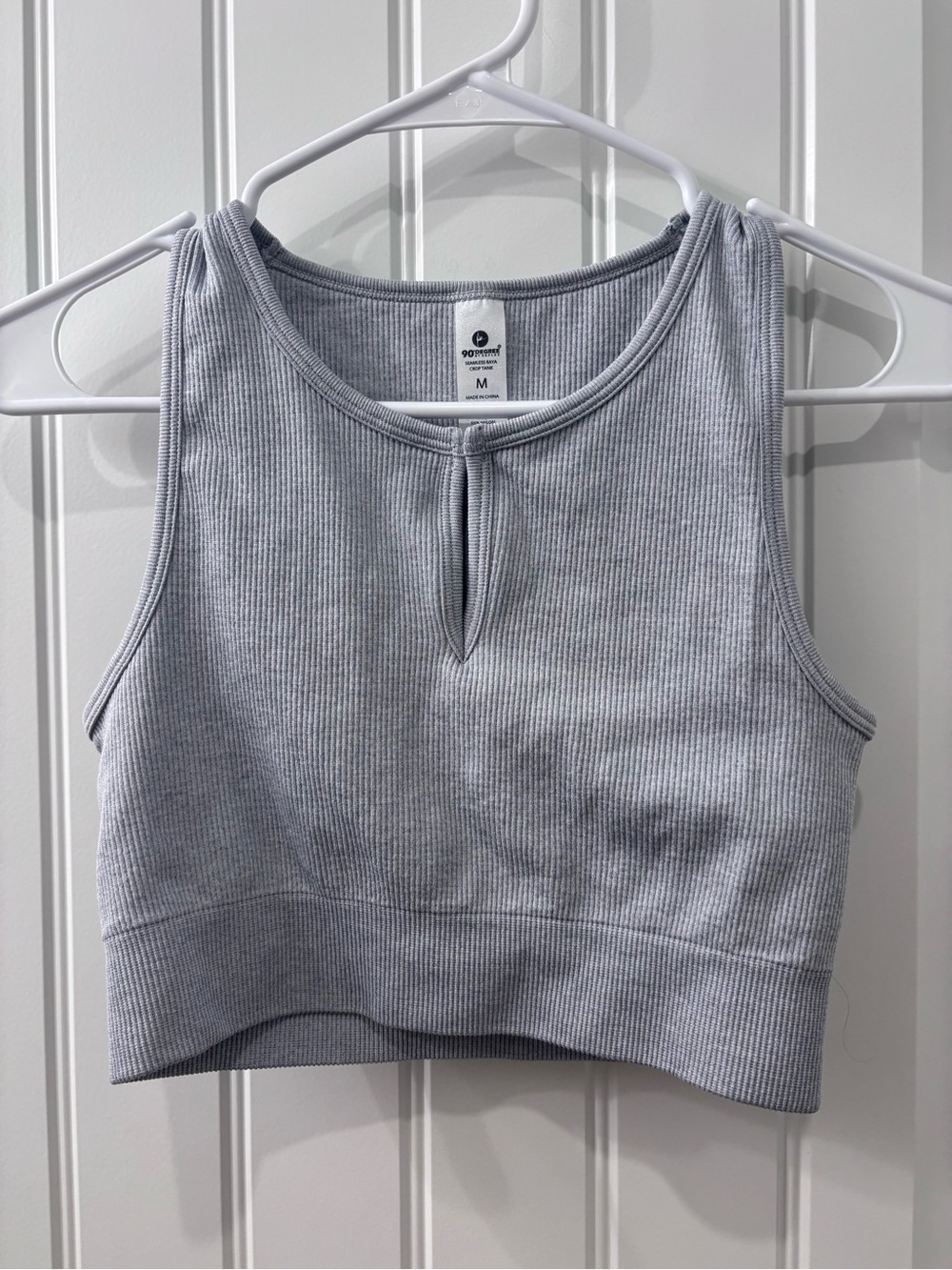 90 Degree By Reflex Light Gray Ribbed Cropped Tank with Keyhole